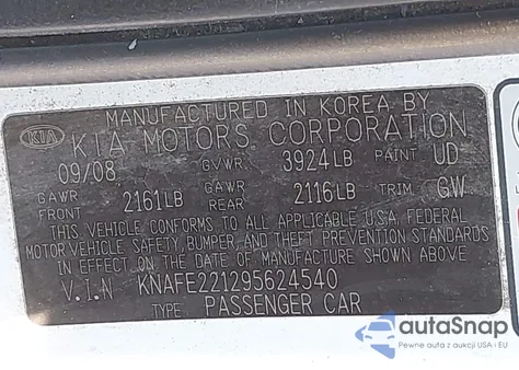 2009 Kia Spectra Ex from USA, damaged, VIN KNAFE221295624540